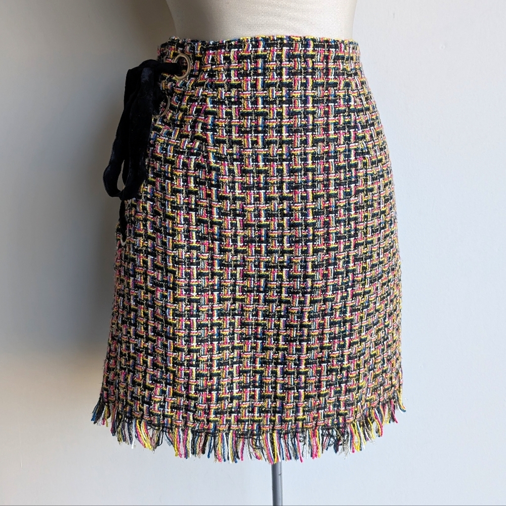 Snidel Neon Tweed Skirt with Fringe Hem